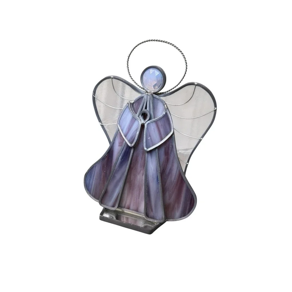Stained Glass Praying Standing Angel Pink & Lavender Mirrored 7 1/4